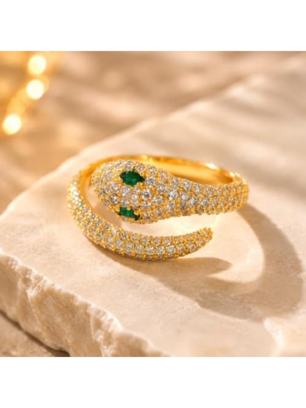 Adjustable 18K Gold Plated Snake Ring for Women, Statement Jewelry with Cubic - Picture 3 of 6
